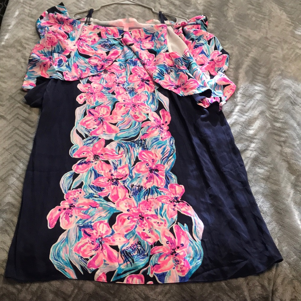 Lilly Pulitzer Navy floral dress wide sleeves